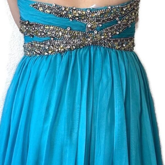 Sherri Hill Turquoise Blue Strapless Rhinestone Gown Plus Size 16 - Picture 3 of 8